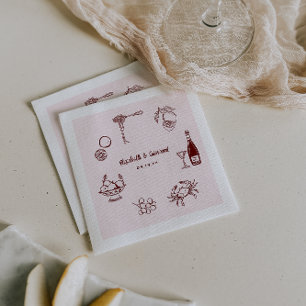 Servilleta De Papel Arte de Doodle Retro caprichoso Boda Napkins