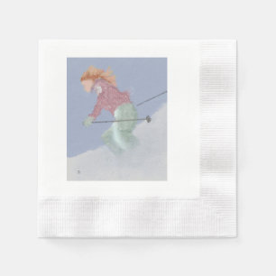 Servilleta De Papel Arte de esquiadora femenina