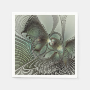 Servilleta De Papel Arte de fantasía fractal gris verde salvia oliva a