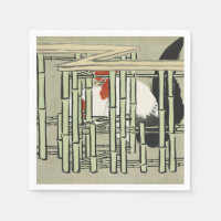 Arte de gallo japonés vintage detrás de una cerca