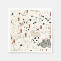 Arte de gato japonés vintage impresión en grabado