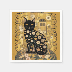 Servilleta De Papel Arte de gato negro decorativo dorado estilo Gustav