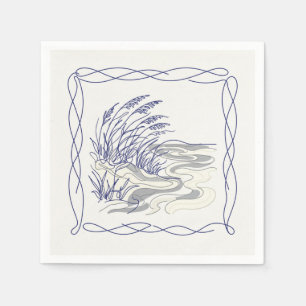 Servilleta De Papel Arte de Línea Botánico Reed Azul Minimalista