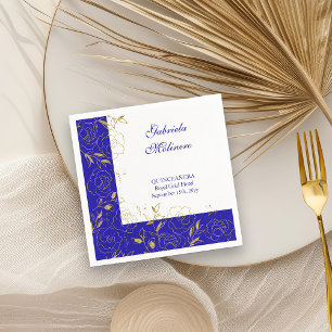 Servilleta De Papel Arte de línea floral elegante fiesta azul real y d