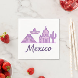 Servilleta De Papel Arte de línea minimalista de acuarela de México ·