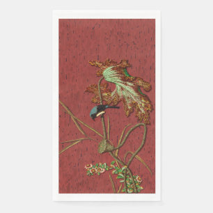 Servilleta De Papel Arte de Loto de Pájaro Japonés Rojo Antiguo G.A. A