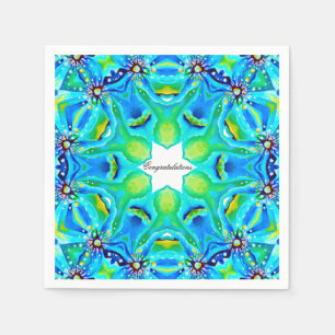 Servilleta De Papel Arte de mandala artístico chic en colores aqua
