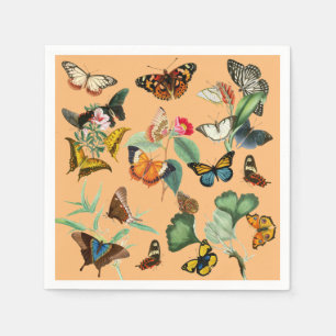 Servilleta De Papel Arte de mariposa vintage, fondo Naranja amarillo
