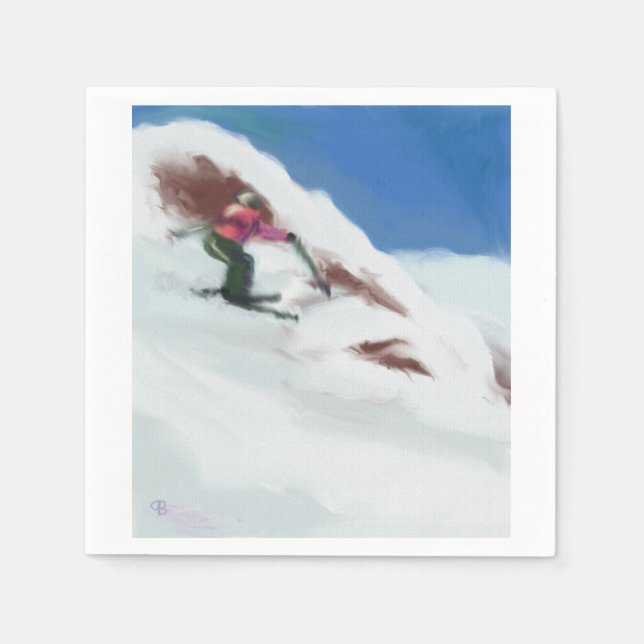 Servilleta De Papel Arte de montaña de nieve en esquí (Anverso)