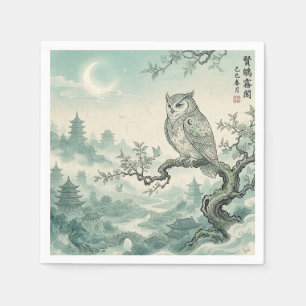 Servilleta De Papel Arte de paisaje lunar de búho místico
