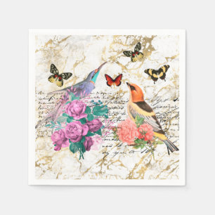 Servilleta De Papel Arte de pájaros vintage, flores, cartas antiguas d