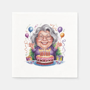 Servilleta De Papel Arte de pastel de cumpleaños de anciana emocionada