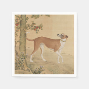 Servilleta De Papel Arte de perro galgo chino vintage y pájaro