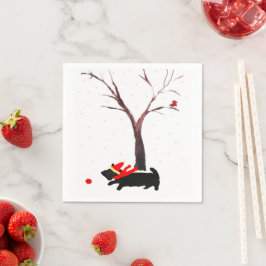 Servilleta De Papel Arte de perros escoceses y Navidades Robin