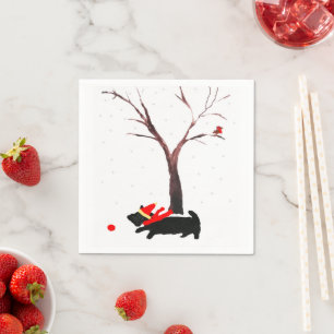 Servilleta De Papel Arte de perros escoceses y Navidades Robin