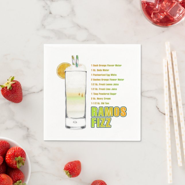 Servilleta De Papel Arte de Receta de Cóctel Ramos Gin Fizz (In situ)