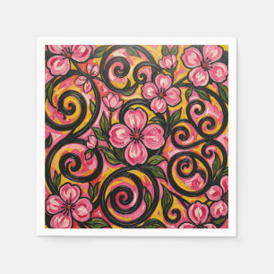 Servilleta De Papel Arte de remolino floral rosa vibrante
