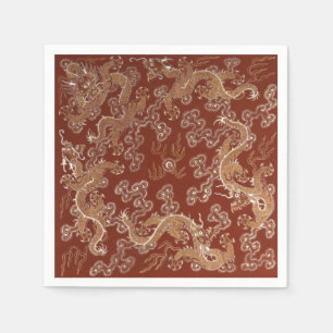 Servilleta De Papel Arte de seda Dragón Imperial Rojo y Dorado