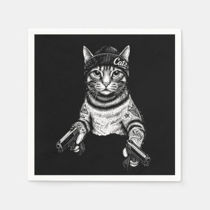 Servilleta De Papel Arte de tatuaje de gato gánster   Gato callejero g