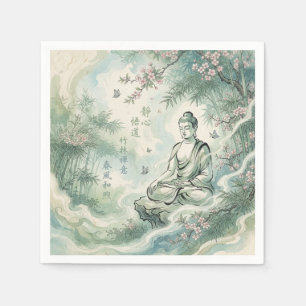 Servilleta De Papel Arte de tinta de bambú del Buda meditando