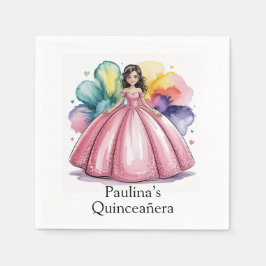 Servilleta De Papel Arte de traje de bola rosa de Quinceañera