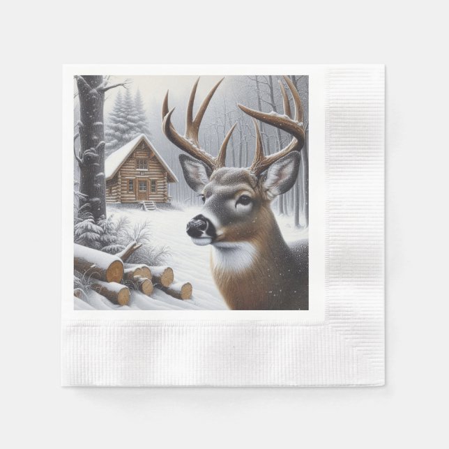 Servilleta De Papel Arte de venado/ ciervo de invierno (Anverso)