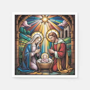 Servilleta De Papel Arte de vidrio emplomado de la Natividad – Navidad
