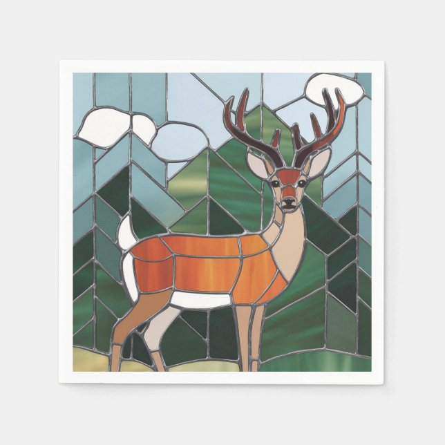 Servilleta De Papel Arte De Vidrio Manchado, Arte De Venado De Estilo  (Anverso)