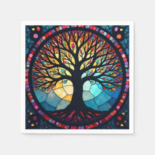 Servilleta De Papel Arte de Vidrio Teñido, Árbol de la Vida en Vidrio 