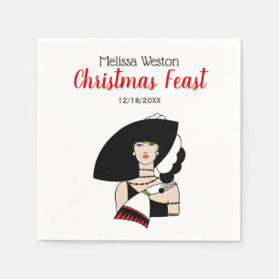 Servilleta De Papel Arte Deco de Navidad Mujer que Lleva Sombrero Guan