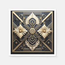 Servilleta De Papel Arte Deco Precioso Marfil Crema Dorado Negro