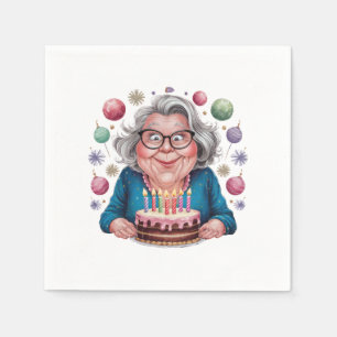 Servilleta De Papel Arte divertido de cumpleaños de abuela mirando pas