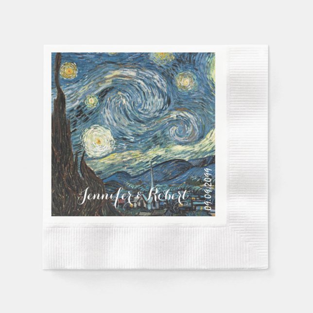 Servilleta De Papel Arte famoso - Noche estrellada de Vincent van Gogh (Anverso)