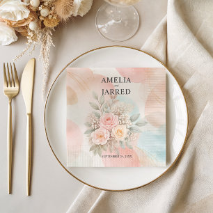 Servilleta De Papel Arte floral acuarela pastel bodas abstractas suave