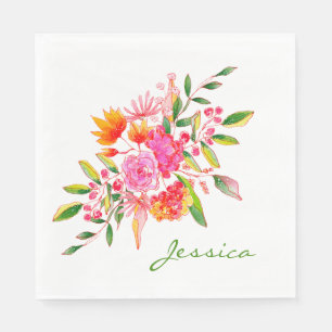 Servilleta De Papel Arte floral acuarela rosa personalizado  