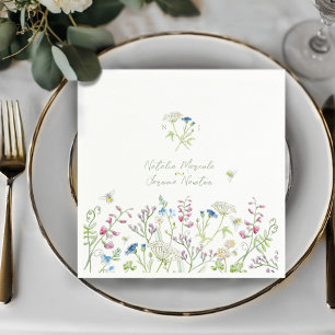 Servilleta De Papel Arte floral botánico de flores silvestres en acuar