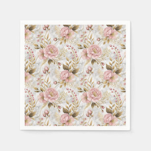 Servilleta De Papel Arte floral botánico de peonía rosa y salvia