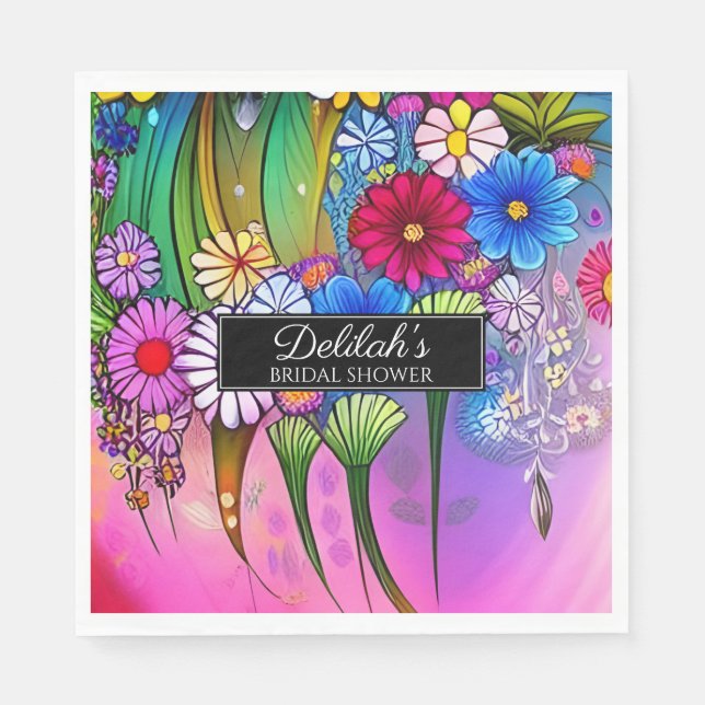 Servilleta De Papel Arte floral brillante moderno y lindo para despedi (Anverso)