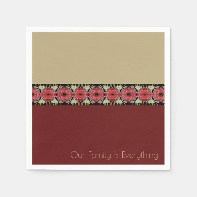 Servilleta De Papel Arte Floral Con Borgoña Y Rosa (Anverso)