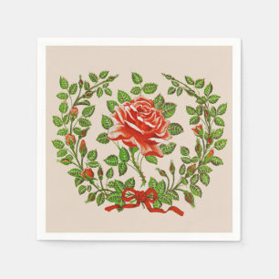 Servilleta De Papel Arte floral de saludo con corona de rosas rojas vi