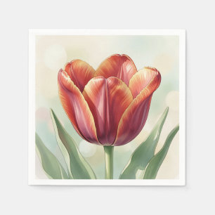 Servilleta De Papel Arte floral de tulipán rojo vibrante