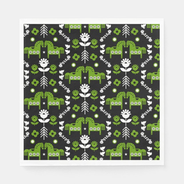 Servilleta De Papel Arte folclórico escandinavo de caballos (Anverso)