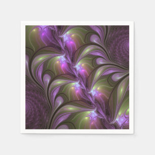 Servilleta De Papel Arte fractal abstracto colorido violeta púrpura ca