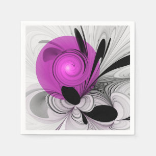 Servilleta De Papel Arte fractal abstracto gris con magenta
