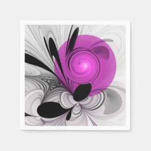 Servilleta De Papel Arte fractal abstracto gris con magenta