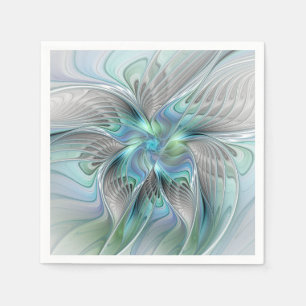 Servilleta De Papel Arte fractal de fantasía de mariposa azul verde ab