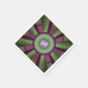 Servilleta De Papel Arte fractal decorativo moderno redondo y colorido