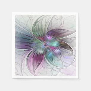 Servilleta De Papel Arte fractal floral moderno abstracto colorido