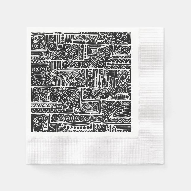 Servilleta De Papel Arte Geométrico Negro Y Blanco 2 (Anverso)