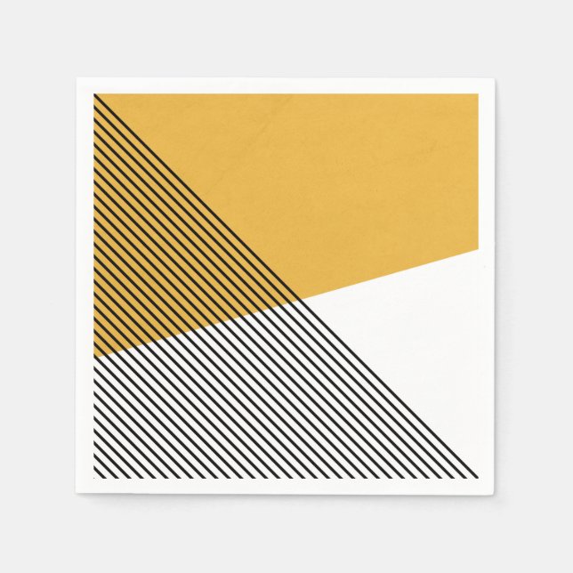 Servilleta De Papel Arte geométrico simple negro, blanco y amarillo (Anverso)
